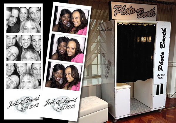 King Photo Booth (White) with sample photo strips
